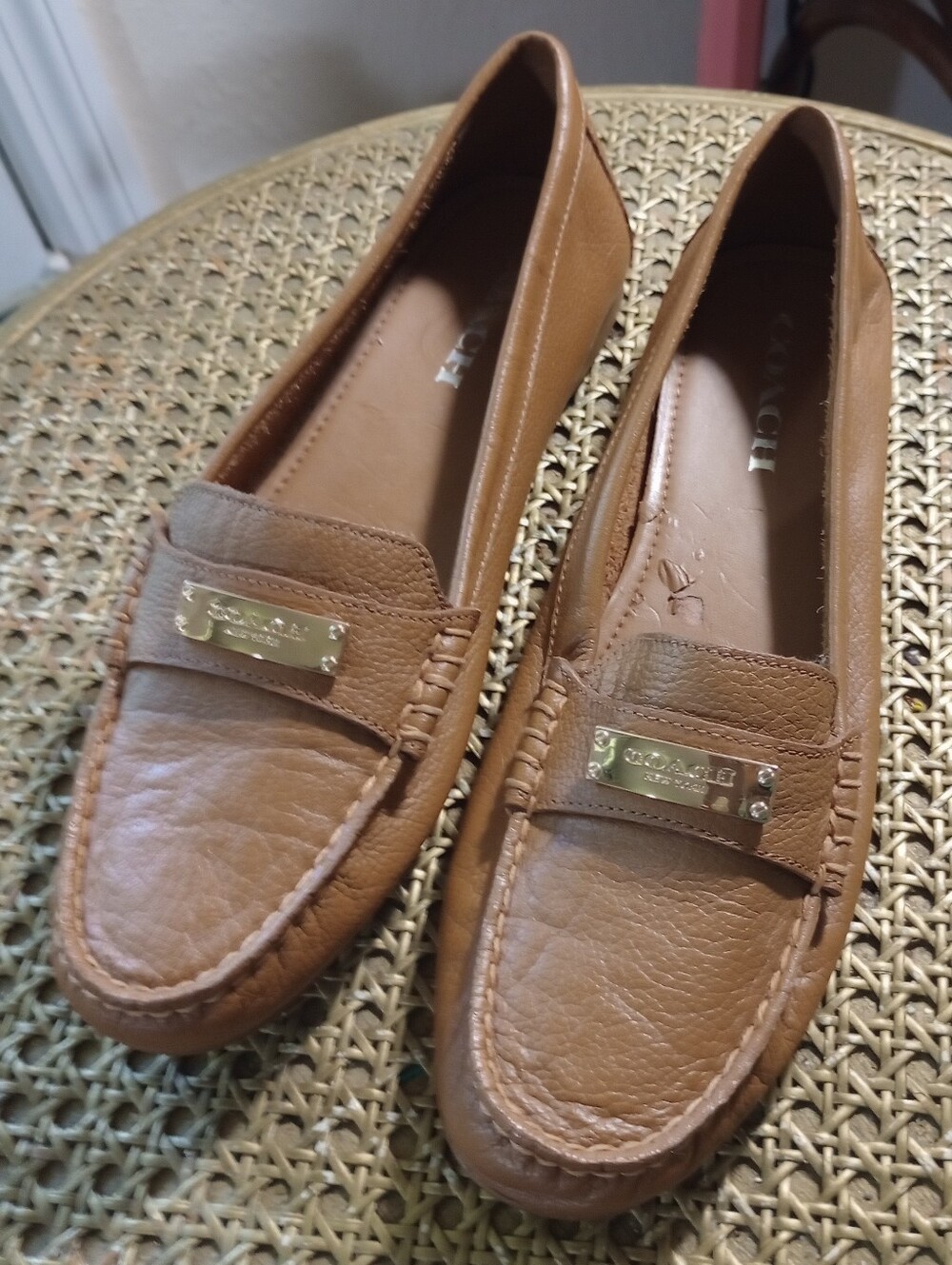 Coach Women's Caramel/Tan Pebbled Leather Driving Loafers - Picture 2 of 3